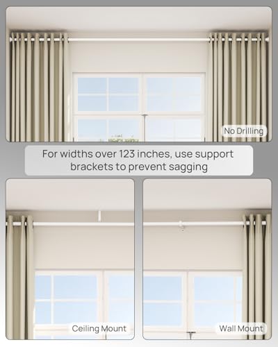 Tension Curtain Rod By EZFurni, 123-160 Inches, Heavy Duty Tension Rod, Adjustable Curtain Rods No Drilling & Easy Assemble Extra Long Tension Rod, White - color: White, size: 123-160 Inches