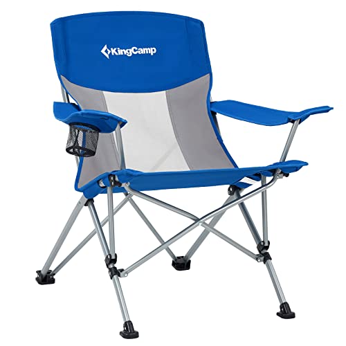 KingCamp Camping Chair, Heavy Duty 500lbs Folding Couch for Adults, Padded Comfortable Sofa Seat with Cooler Bag Cup Holder for Outdoor Sports Fishing Patio Lawn - color: Blue 1-pack