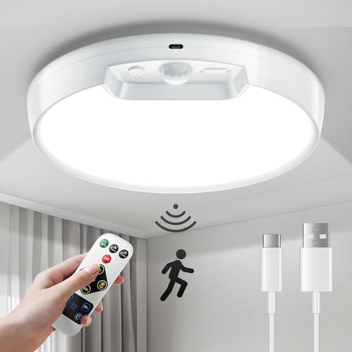 Homelist Newly Upgraded 8000mAh Rechargeable Ceiling Light, Battery-Operated Wireless Motion Sensor Ceiling Light with Remote for Shower, Bathroom, Closet, Stairs, Hallway, Porch (6000K Cool White) - color: Cool White - 6000K, size: 1 Pack