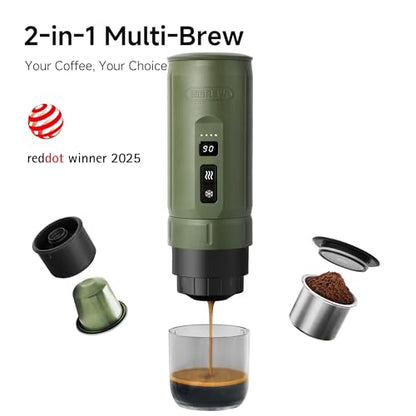 HIBREW H4C Classic - Portable Electric Espresso Machine, USB-C Rechargeable Coffee Maker with Removable Battery, Compatible with Ground Coffee & NS Capsules, Travel & Home(Green) - color: Green