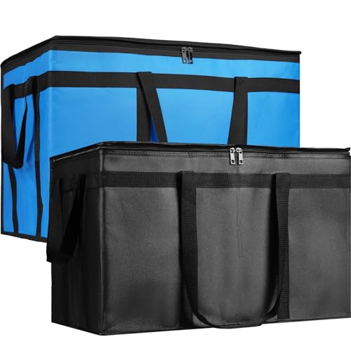 Bodaon 2PK Cooler Insulated Food Delivery Bag for Delivery Drivers, XXX-Large Thermal Bags for Catering/Hot Pizza, Travel/Camping/Picnic Basket，Grocery Reusable Warmer Frozen Essentials(Black +Blue) - color: Black +Blue, size: XXX-Large (Without Hard Bott