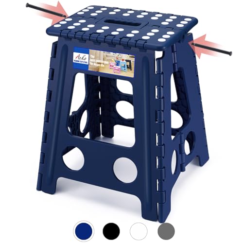 ACKO Folding Step Stool Foldable 16 Inch 400 lbs Capacity, Plastic Stools for Adults and Kids, Collapsible Stools for Kitchen, Stepping Stool with Handle(Royal Blue) - color: Royal Blue, size: 16 Inch