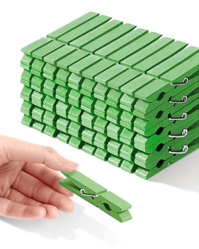 Colored Clothespins, Colorful Clothes Pins Wooden Clips Rainbow Colors 50 Pack Decorative Crafts Pegs Photos Pictures Decoration Clip Clothing Hanging Closepins, 2.83 Inch (Green) - color: Green