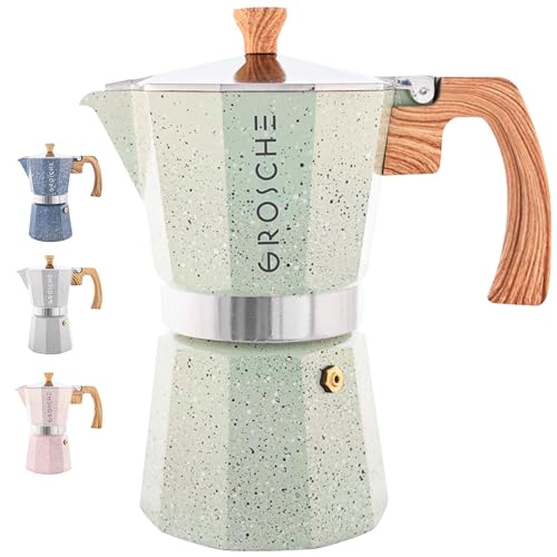 GROSCHE Milano Moka pot, Stovetop Espresso maker, Greca Coffee Maker, Stovetop coffee maker and espresso maker percolator (Mint, 6 cup) - color: Mint, size: 6 espresso cups