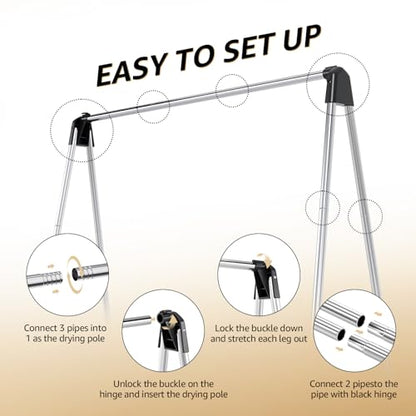 Clothes Drying Rack, Foldable Drying Rack Clothing, Stainless Steel Laundry Rack, Free-Standing, Indoor Outdoor Use with Travel Friendly Design, Collapsible for Home, Camping, Theater, RV Use, Black - size: 55 inch