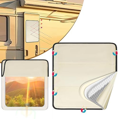 SUNICO 16.5" X 16.5" RV Door Window Shade Cover, Magnetic 100% Blackout Foldable RV Window Shades for Campers with Anti-UV Aluminum Foil Reflective & Cotton Insulation & Thicked Waterproof Fabric - color: beige