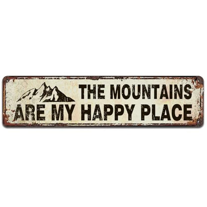 The Mountains Are My Happy Place Sign, Rustic Tin Signs 4x16 Inch - color: V-142