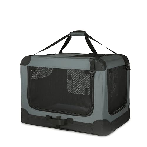Amazon Basics Portable Folding Soft Dog Crate, 4-Doors, Collapsible Travel Kennel for Cat, Dog, and Small Animals, Quick Setup, Small 26" x 18" x 18", Grey - color: Grey, size: 26.0"L x 18.0"W x 18.0"H