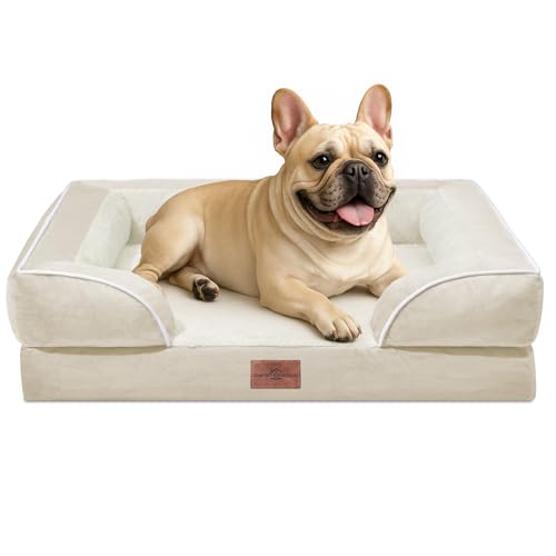 Comfort Expression Waterproof Orthopedic Dog Bed for Medium Size Dog | Supportive Egg Crate Foam Medium Pet Bed with Removable Bolsters, Dog Couch with Washable Cover & Non-Slip Bottom, 30x20 Inch - color: Beige, size: 30.0"L x 20.0"W x 7.0"Th