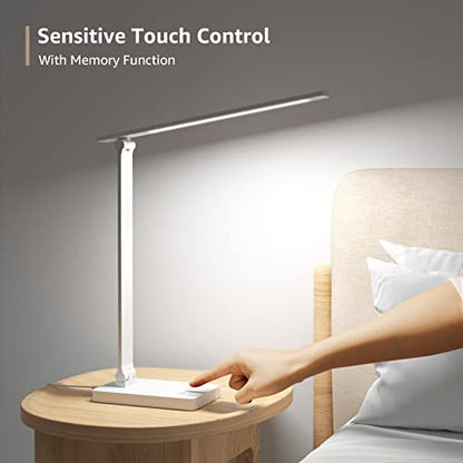 Lepro LED Desk Lamp with USB Charging Port, 700LM Dimmable Home Office Touch Control Reading Table Lamp,5 Color Modes with 5 Brightness Level, Dorm Room Essentials, Task Lamp, Sewing, Crafting, White - color: White