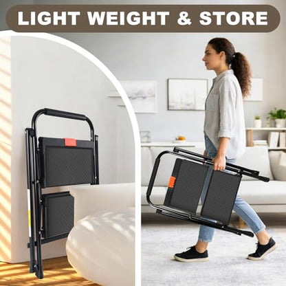 Valeo 2 Step Ladder, 2 Step Ladder for Adults with with Safe-Lock Design, Wide Anti-Slip Pedal, 500lbs Sturdy Steel Ladder, Step Stool Foldable with Cushioned Handle,Black - style: 2 Step Ladder