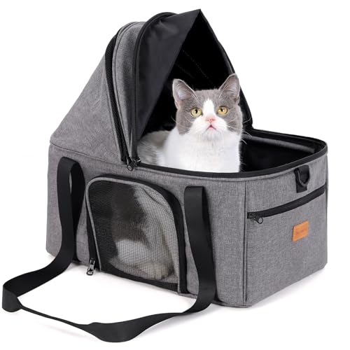 BurgeonNest Top-Expandable Large Cat Carrier, Soft-Sided Cat Bag for Medium & Large Cats Up to 25 lbs, Upgraded Small Dog Car Seat, Pet Travel Bag with Semi-Open Canopy - size: Large