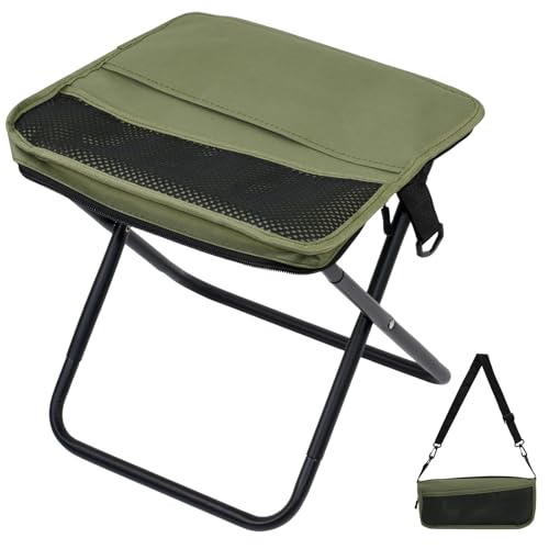 Foldable Camping Stool, Portable Collapsible Chair with Carry Bag, Ultralight Outdoor Folding Stool for Hiking Fishing, Hold Up to 265 Lbs, Green - color: Green