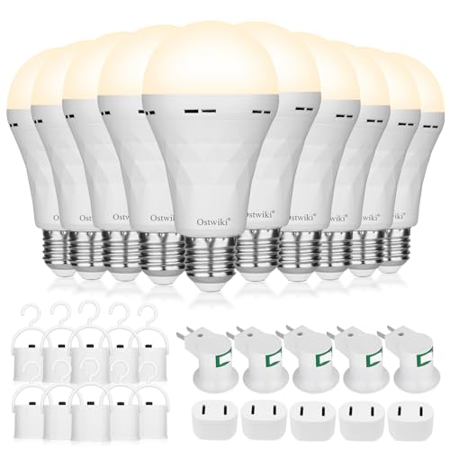 Ostwiki 10 Pack Rechargeable Light Bulbs, Emergency Light Bulbs for Power Outage Hurricane Camping 3000K Warm Light Battery Operated Light Bulb A21 9W E26 Battery Backup Soft Light Bulb for Lamps - color: 3000k Warm White, size: 10 Pack