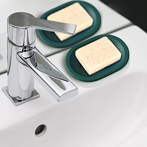 Topsky 2 Pcs Soap Dish for Shower, Double Layer Draining Soap Savers with Drip Tray - Dark Green - color: Dark Green