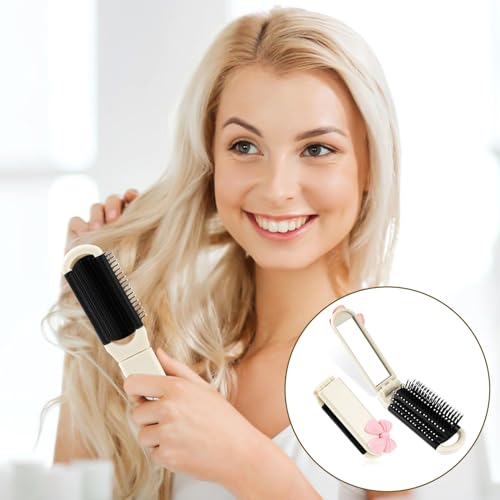 Folding Travel Hair Brush with Removable Mirror, Collapsible Compact Design, Massage Comb for Gym, Trips, Purse, Swimming (Cream Colour) - color: cream