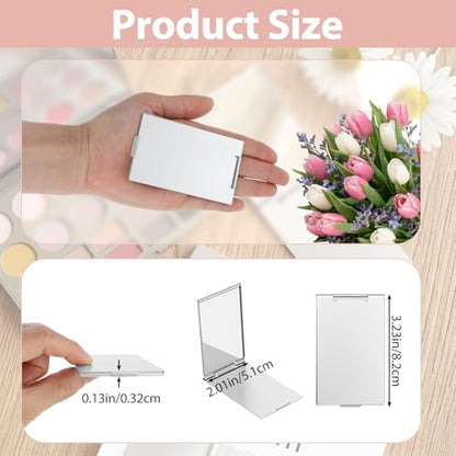 2PCS Small Compact Mirror, Ultra Slim Pocket Mirror | Silver Portable Folding Mirrors, Aluminum Shell Travel Mirrors for Purse Makeup Travel Daily Work Business(2.X3inches)