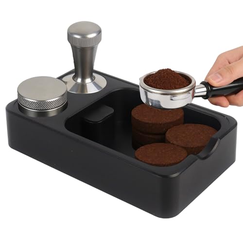 Espresso Tamping Station with Knock Box, 3-in-1 ABS Coffee Tamper Station Organizer for 51/54/58mm Tamper for Home Cafe Office, Black