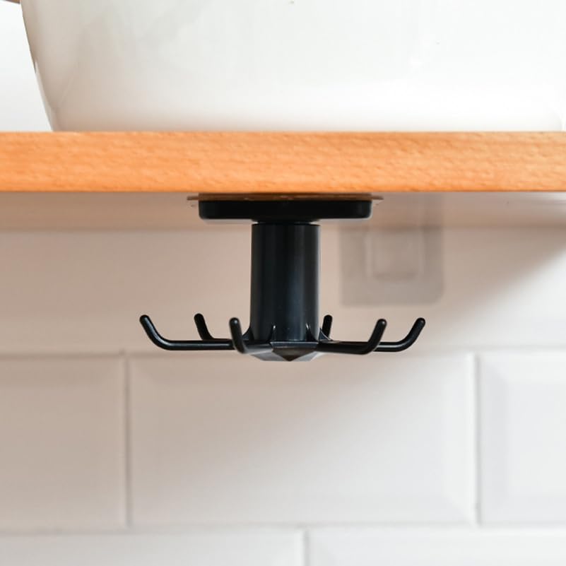 Rotatable 6-Hook Wall Mounted Organizer Rack for Kitchen and Bathroom Punch-Free Installation Space-Saving Holder for Utensils and Accessories on Smooth Surfaces