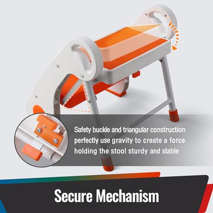 Toddler Step Stool - Foldable 2-Step Stool with Non-Slip Rubber Feet & Platform, Safety Lock, 300lbs Capacity, Lightweight for Potty Training, Bathroom Sink, Kitchen, Orange