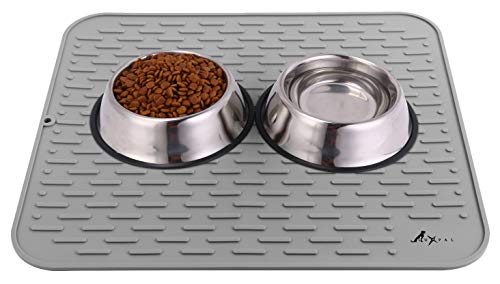 LuxPal Large 17X15 Premium Grade Silicone Dog & Cat Indoor or Outdoor Food Mat for Pets and Animals None Slip Food Tray Placemat for All Floors, Washable, Food Grade, (Grey) - color: Grey