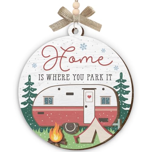 Camping Ornaments 2025, Camper Gifts for Women Men, Home is Where You Park It Wooden Ornaments for Christmas Decorations, Travel Gifts for Friends, Family, Exchange Ideas