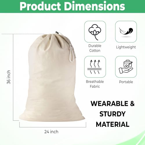 Large Cotton Laundry Bag, Heavy Duty Large Laundry Bags 24 x 36 inch Drawstring Travel Organizer Bag Fit Hamper Basket Camp (Beige, Pack of 1) - color: Beige, size: Pack of 1