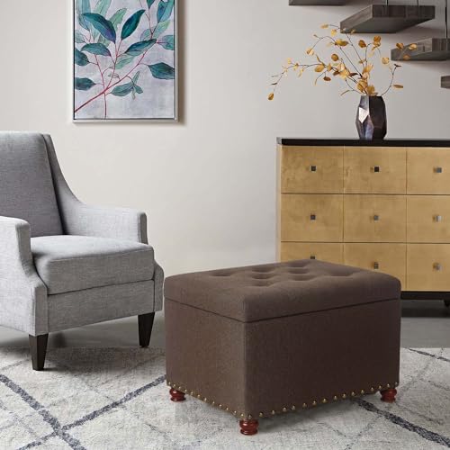 Joveco Storage Ottoman Linen Tufted Bench, Rectangular Footrest Footstool Coffee Table Seat for Living Room Bedroom, Coffee - color: Linen, Coffee