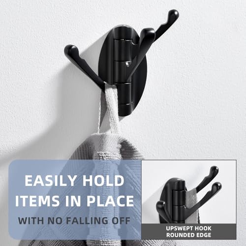 Angle Simple Towel Hook Matte Black 2 PCS, Metal Swivel Folding Robe Hook, Hand Towel Holder, Heavy Duty Clothes Hanger for Bathroom RV Wall Mount - color: Matte Black, size: 2 Pack