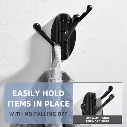 Angle Simple Towel Hook Matte Black 2 PCS, Metal Swivel Folding Robe Hook, Hand Towel Holder, Heavy Duty Clothes Hanger for Bathroom RV Wall Mount - color: Matte Black, size: 2 Pack