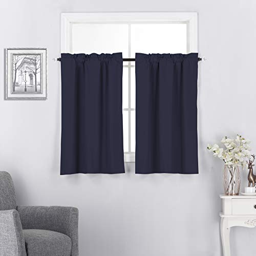 100% Blackout Curtain Tiers for Kitchen - Window Treatment Home Décor Small Panels for Half Windows, 27 x 24 inch Long, 2 Pieces-Navy - color: Navy, size: 27"W x 24"L (Pack of 2)