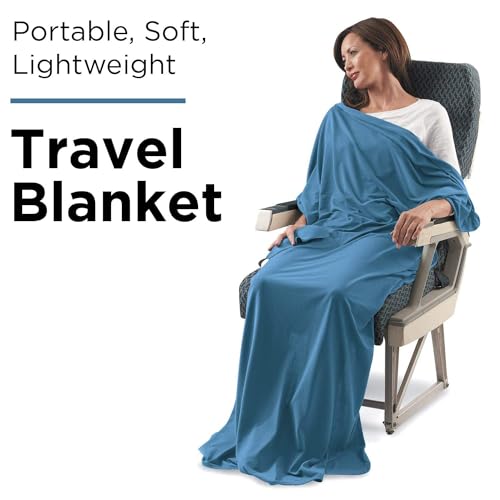 SAGEFINDS Airplane Travel Blanket | Compact Throw Blanket for Camping and Hiking | Converts into a Pillow | Travel Gift | Soft Jersey Knit | Fits in Backpack | Attaches to Luggage | Travel Essential - color: Teal