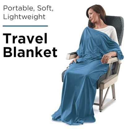 SAGEFINDS Airplane Travel Blanket | Compact Throw Blanket for Camping and Hiking | Converts into a Pillow | Travel Gift | Soft Jersey Knit | Fits in Backpack | Attaches to Luggage | Travel Essential - color: Teal