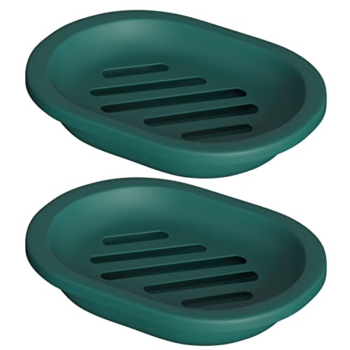 Topsky 2 Pcs Soap Dish for Shower, Double Layer Draining Soap Savers with Drip Tray - Dark Green - color: Dark Green