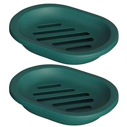 Topsky 2 Pcs Soap Dish for Shower, Double Layer Draining Soap Savers with Drip Tray - Dark Green - color: Dark Green