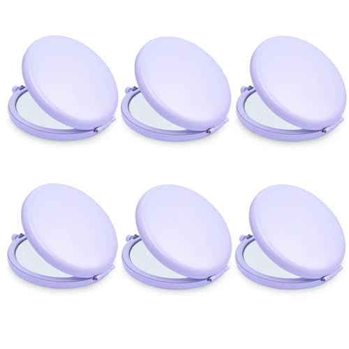 Compact Mirror, Pocket Travel Makeup Mirror for Purse, Metal Round Shell, 2-Sided 1X/2X Magnifying, Portable, Folding, Handheld, Periwinkle,6 Pack - color: Periwinkle