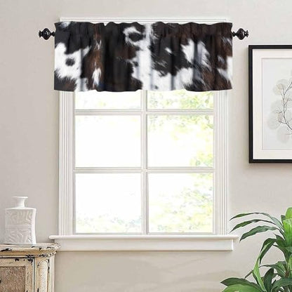 Farm Cowhide Valance, Rustic Western Black White Cow Cattle Animal Fur Print Blackout Short Window Treatment for Home Farmhouse Kitchen Bedroom Cafe, 54x18inch - color: Cowhide-7