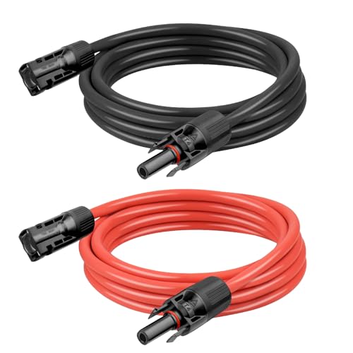 10 AWG Solar Extension Cable 5FT Black + 5FT Red, 10 Gauge Solar Panel Wire Male to Female Tinned Copper Wire for Solar Panel, Automotive, RV, Boat, Outdoors - size: 10AWG 5FT