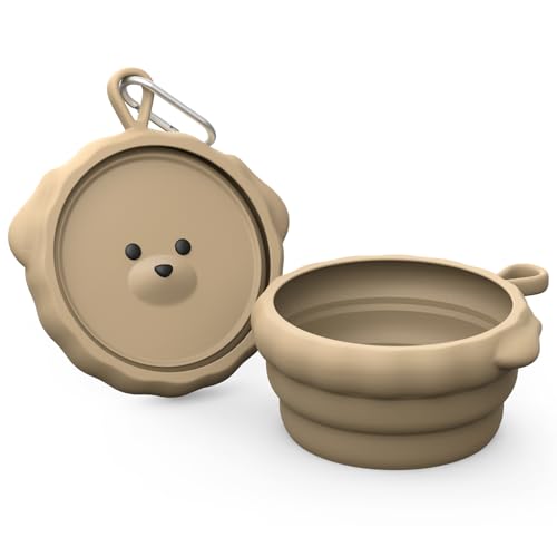 Silicone Collapsible Dog Bowl for Travel,Premium Food-Grade Silicone, Portable Water Bowl for Dogs Cats, Foldable Food Water Bowl, Walking, Carabiner, BPA Free, Dishwasher Safe (Brown) - color: Brown