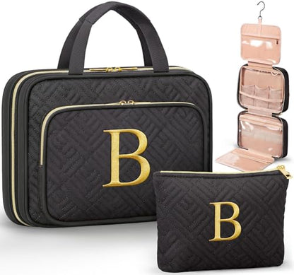 Personalized Gifts for Women, Initial Toiletry Bag Hanging Travel Organizer & Makeup Cosmetic Bag with Embroidery Letter Teacher Appreciation Gift Birthday Mothers Day Gifts for Mom Wife Friend Sister - style: B