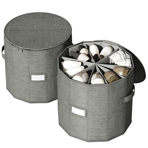 Vailando Shoe Organizer for Closet - Cylindrical Shoe Storage Organizer with Adjustable Dividers for Closet, Foldable, Gray, 2-Pack - color: Gray, style: Medium - 2 Pack