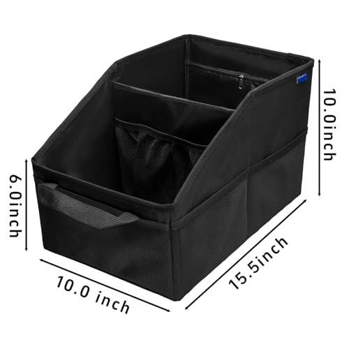 Car Seat Organizer, Passenger Seat, Black | Collapsible, Small Storage, With Lid - color: Black
