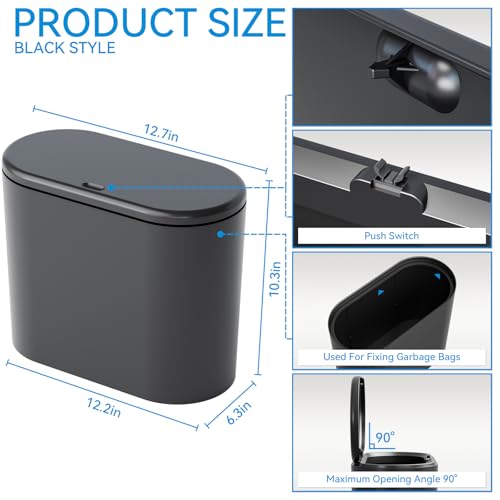 Yieach 3.17 Gallon Thin Small Black Bathroom Trash Can with Lid,12L Small Pet/Dog Proof Slim Trashcan and Skinny Covered Trash Can,Plastic Covered Wastebasket,Garbage Can for Kitchen,Office,RV,Bedroom - color: Black, style: Pack of 1