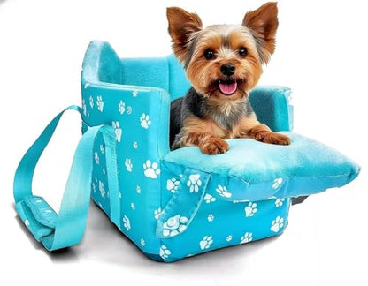 Center Console Dog Car Seat for Small Dogs Under 15lbs,Detachable Washable Booster Pet Car Seat Travel Bed with Storage Pockets and Seat Belt(Blue) - color: Blue