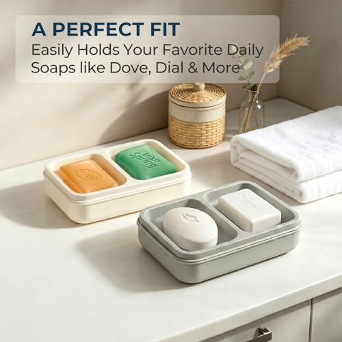 AIMAIAIMAI 2-Compartment Shampoo Bar Holder | Slotted Soap Dish with Drainage Tray for Bar Shampoo and Conditioner (1-Pack, White) - color: White
