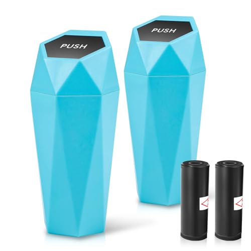 Auto Dynasty Car Trash Can with Lid, Blue Car Garbage Can Cup Holder for Interior, 2 Pack Mini Leakproof Garbage Can with 30Pcs Trash Bags, Multipurpose Storage Organizer for Vehicle Home Office - color: Blue, size: 2 pcs