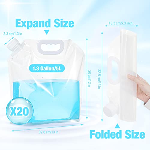 Zubebe 20 Pcs x 1.3 Gallon Water Container Bags Collapsible Emergency Container Bag 26 Gallon Freezable Bpa Free Food Grade Clear Plastic Storage Foldable Bottle for Camping Riding