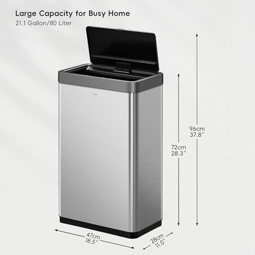EKO Mirage X 80 Liter / 21.1 Gallons Motion Sensor Trash Can, Automatic Large Kitchen Trash Can Touchless, Stainless Steel - size: Mirage 80L - Stainless Steel