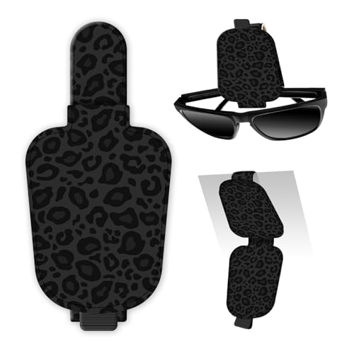 Leather Magnetic Sunglass Holder for Car Sun Visor, Cute Eyeglass Ticket Card Hanger Clip, Universal Auto Interior Accessories for SUV Pickup Truck Black Leopard - color: Black Leopard