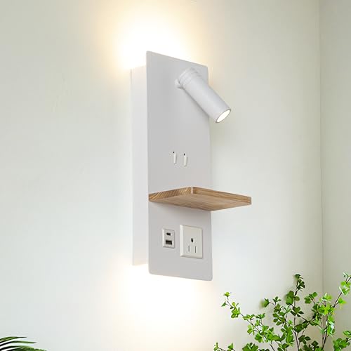 Swing LED Wall Sconce Plug in Cord for Bedroom, Modern 3-light Wall Light fixture with Shelf, charging port and Scoket for Living Room Reading Bedside, Modern Night Light Wall Decor, White - size: 3-light White